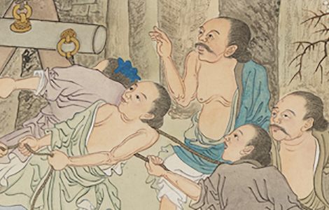 仿唐人大禹治水图轴.清.谢遂绘.纸本设色.台北故宫博物院藏 仿唐人大禹治水图轴.清.谢遂绘.纸本设色.台北故宫博物院藏
