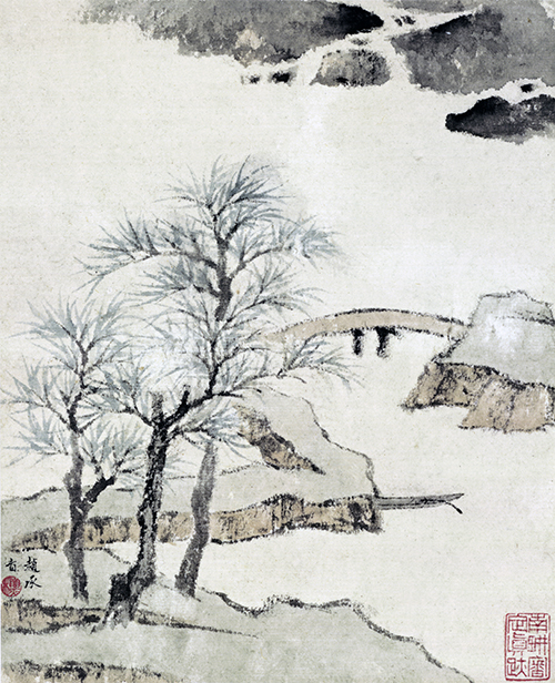 清 查士标-山水十开 纸本 欣赏