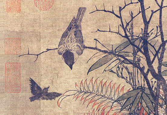 《山鹧棘雀图》:黄居寀笔下的自然灵韵与古朴风华 绢本97 x 53.6