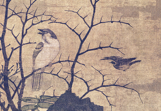 《山鹧棘雀图》:黄居寀笔下的自然灵韵与古朴风华 绢本97 x 53.6