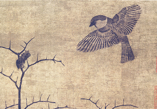 《山鹧棘雀图》:黄居寀笔下的自然灵韵与古朴风华 绢本97 x 53.6