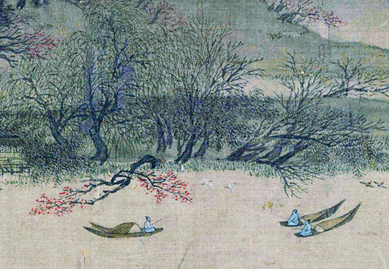 宋 惠崇 溪山春晓图 绢本 24.5x185