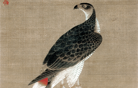 元 徐泽 架上鹰图 51.99X78.66cm