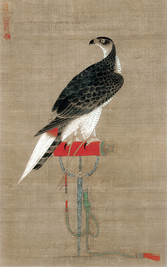 元 徐泽 架上鹰图 51.99X78.66cm