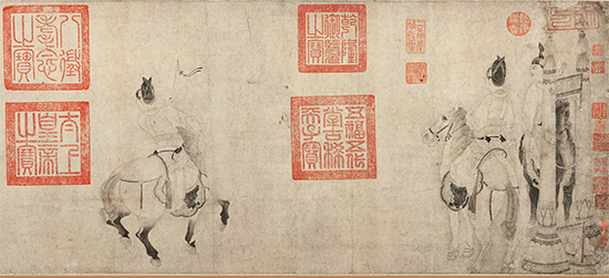 北宋 李公麟 明皇击球图卷(全图) 纸本33x511辽宁省博物馆