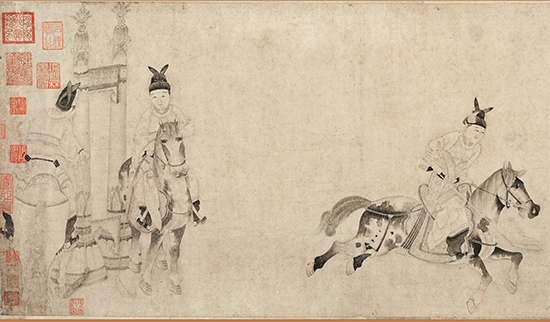 北宋 李公麟 明皇击球图卷(全图) 纸本33x511辽宁省博物馆