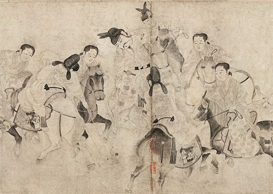 北宋 李公麟 明皇击球图卷(全图) 纸本33x511辽宁省博物馆