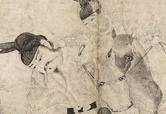 北宋 李公麟 明皇击球图卷(全图) 纸本33x511辽宁省博物馆