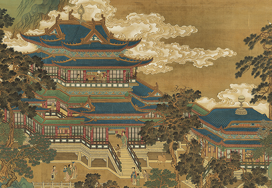 仙山楼阁图轴.宋.绢本青绿设色 赵伯驹笔下的奇幻世界
