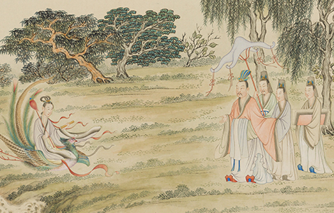 摹顾恺之洛神图卷.清.丁观鹏.纸本设色.587.5cm×28.1cm.台北故宫博物院藏