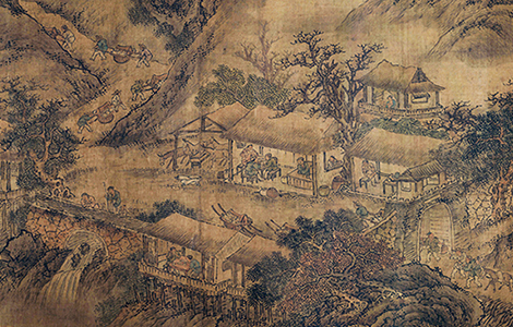 北宋（燕文贵款）《扬鞭催马送粮忙图》描绘老百姓为前线军队送军粮的场面