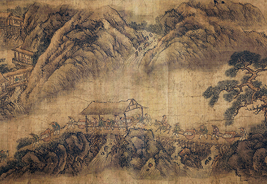 北宋（燕文贵款）《扬鞭催马送粮忙图》描绘老百姓为前线军队送军粮的场面