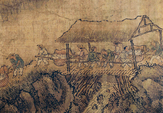 北宋（燕文贵款）《扬鞭催马送粮忙图》描绘老百姓为前线军队送军粮的场面