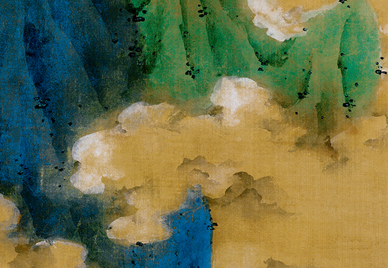 明 蓝瑛 《白云红树图》青绿重色画 设色绚丽 对比强烈