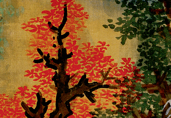 明 蓝瑛 《白云红树图》青绿重色画 设色绚丽 对比强烈