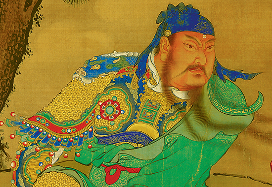 明 商喜 《关羽擒将图》 刚劲流畅,顿挫有力,色彩红绿金粉,鲜艳夺目。