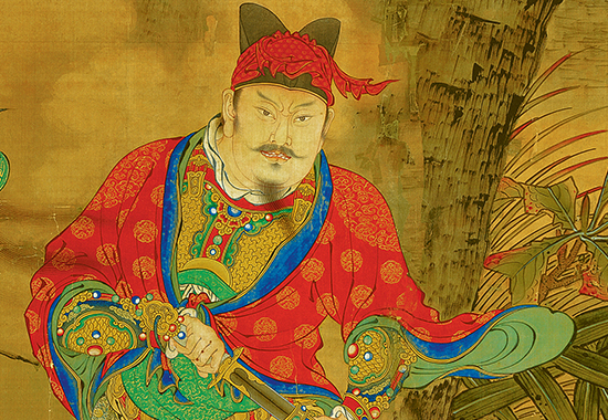 明 商喜 《关羽擒将图》 刚劲流畅,顿挫有力,色彩红绿金粉,鲜艳夺目。