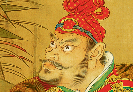 明 商喜 《关羽擒将图》 刚劲流畅,顿挫有力,色彩红绿金粉,鲜艳夺目。