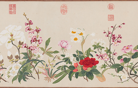 清 钱维城 《万有同春图卷》不同时节的几十种花卉穿插排列在画面中