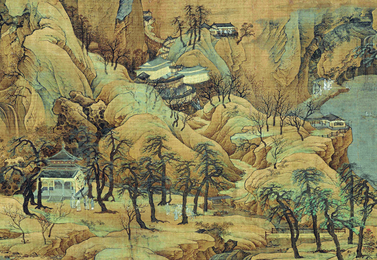 南宋 赵伯驹 《江山秋色图卷》典雅、富丽、精致的全景青绿山水画杰作 绢本