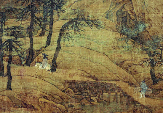 南宋 赵伯驹 《江山秋色图卷》典雅、富丽、精致的全景青绿山水画杰作 绢本