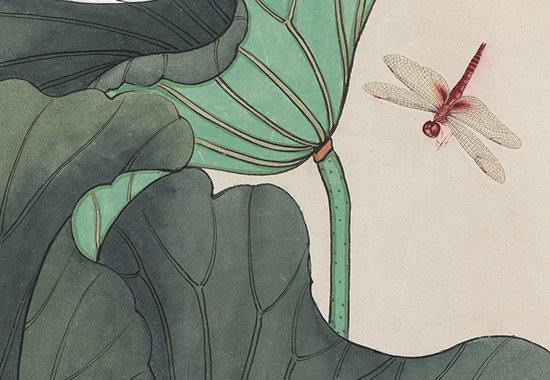 清末 于非闇《荷塘蜻蜓翠鸟图》色彩清爽淡雅 画面更具自然之趣
