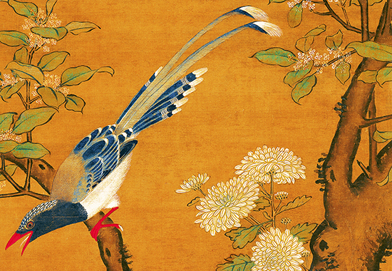 明 吕纪《桂菊山禽图》绢本 皇家艺术和审美旨趣,营造欢乐华美的意境