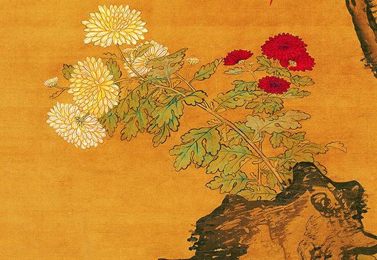 明 吕纪《桂菊山禽图》绢本 皇家艺术和审美旨趣,营造欢乐华美的意境