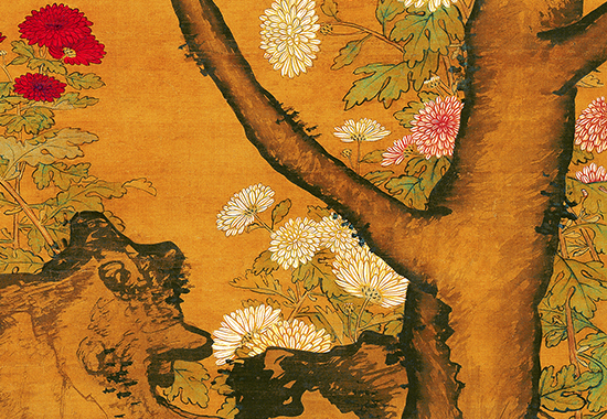 明 吕纪《桂菊山禽图》绢本 皇家艺术和审美旨趣,营造欢乐华美的意境