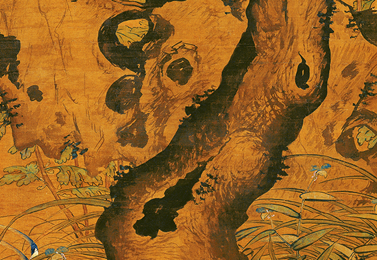明 吕纪《桂菊山禽图》绢本 皇家艺术和审美旨趣,营造欢乐华美的意境