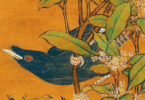 明 吕纪《桂菊山禽图》绢本 皇家艺术和审美旨趣,营造欢乐华美的意境