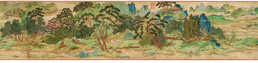 明 仇英《桃源图卷》纸本 明代青绿山水画的代表作之一 传统青绿山水的富丽堂皇