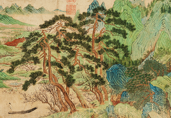 明 仇英《桃源图卷》纸本 明代青绿山水画的代表作之一 传统青绿山水的富丽堂皇