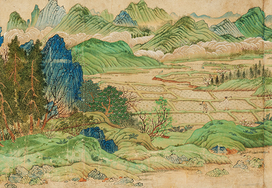 明 仇英《桃源图卷》纸本 明代青绿山水画的代表作之一 传统青绿山水的富丽堂皇