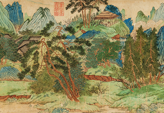明 仇英《桃源图卷》纸本 明代青绿山水画的代表作之一 传统青绿山水的富丽堂皇