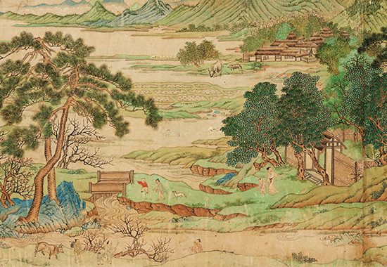 明 仇英《桃源图卷》纸本 明代青绿山水画的代表作之一 传统青绿山水的富丽堂皇