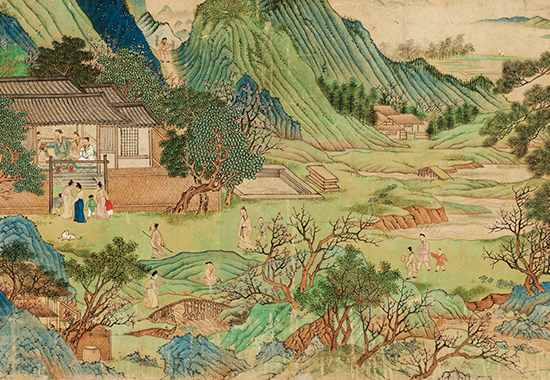 明 仇英《桃源图卷》纸本 明代青绿山水画的代表作之一 传统青绿山水的富丽堂皇