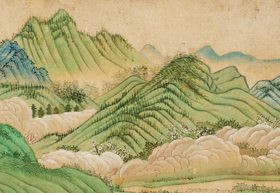 明 仇英《桃源图卷》纸本 明代青绿山水画的代表作之一 传统青绿山水的富丽堂皇