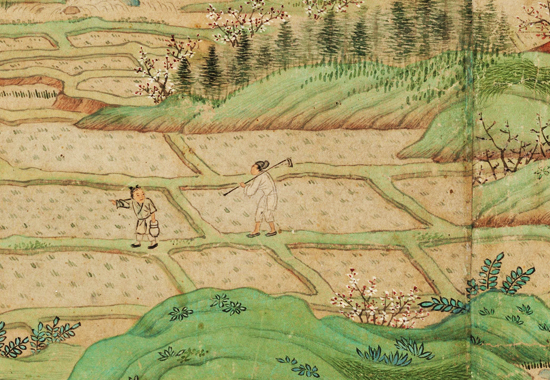 明 仇英《桃源图卷》纸本 明代青绿山水画的代表作之一 传统青绿山水的富丽堂皇