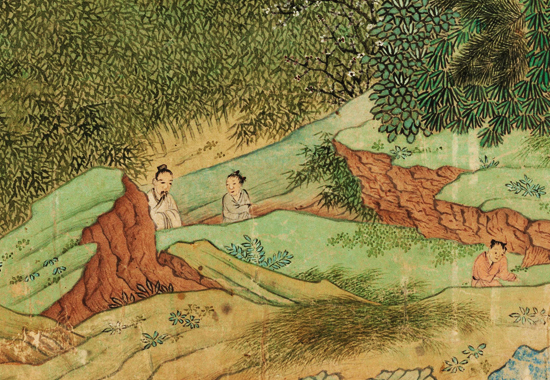 明 仇英《桃源图卷》纸本 明代青绿山水画的代表作之一 传统青绿山水的富丽堂皇