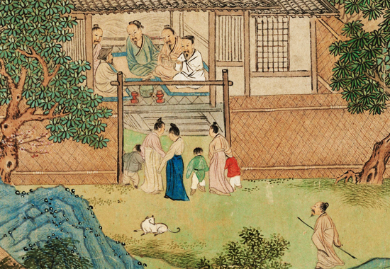 明 仇英《桃源图卷》纸本 明代青绿山水画的代表作之一 传统青绿山水的富丽堂皇