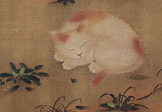 明 朱瞻基 宣宗《唐苑嬉春图卷》纸本 寓意耄耋之年 《五狸奴图》