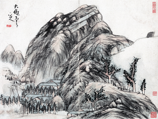 清 八大山人 朱耷《天光云景图册》书法风格与绘画的笔墨和气韵完美融合