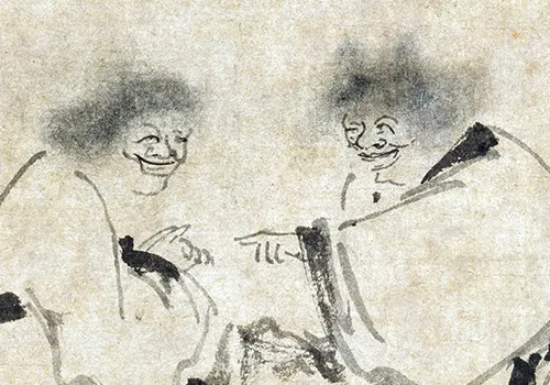 一幅画,两个怪和尚的笑,藏着啥门道?《寒山拾得图》的配图-墨韵书香