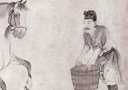 元 赵孟頫《饮马图》纸本 欣赏的配图5-墨韵书香