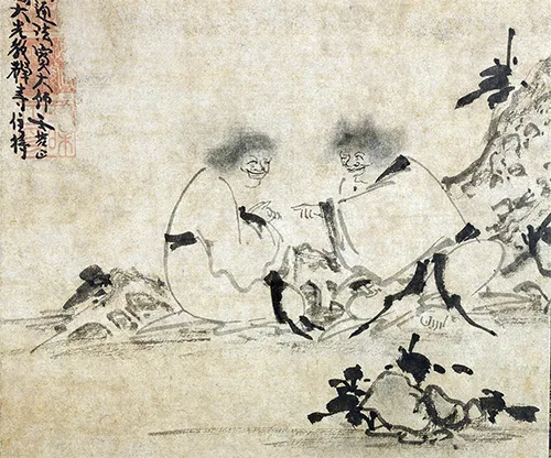 一幅画,两个怪和尚的笑,藏着啥门道?《寒山拾得图》的配图5-墨韵书香