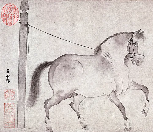 元 赵孟頫《饮马图》纸本 欣赏的配图6-墨韵书香