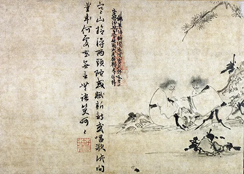 一幅画,两个怪和尚的笑,藏着啥门道?《寒山拾得图》的配图6-墨韵书香