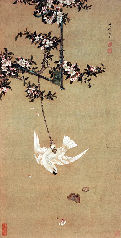 清 胡湄《鹦鹉戏蝶图》“仙笔”绘画技艺欣赏的配图6-墨韵书香