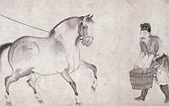 元 赵孟頫《饮马图》纸本 欣赏的配图-墨韵书香